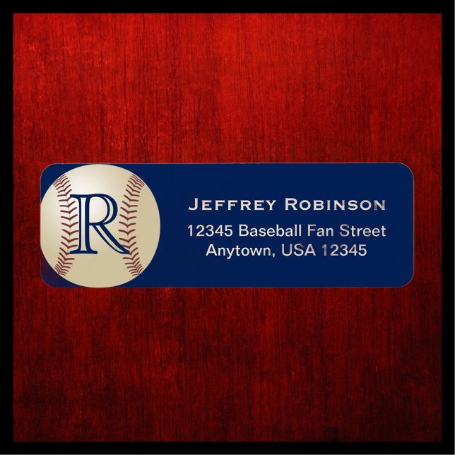 Baseball Name and Address Label with Monogram Blue (Creator Uploaded)