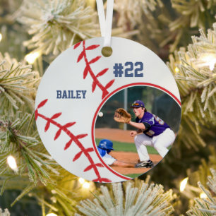 Baseball Name Jersey Number Photo Keepsake Metal Ornament