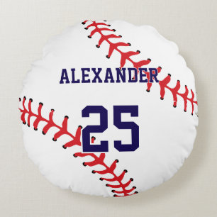 Baseball Name & Number Round Pillow