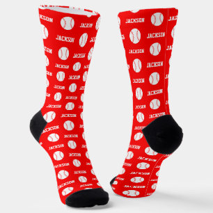 Baseball Name Red Pattern Socks