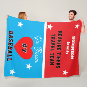 Baseball Name Red White Blue Stars Heart Fleece Blanket
