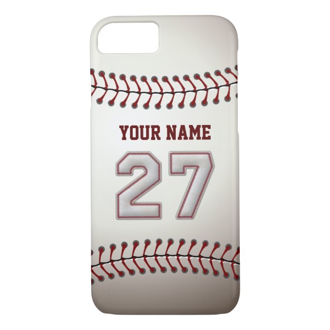 Baseball Number 27 with Your Name - Modern Sporty Case-Mate iPhone Case (Back)
