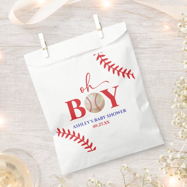 Baseball Oh Boy Brown White Baby Shower Favour Bag (Clipped)