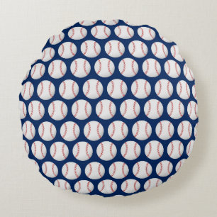 Baseball on blue background round pillow