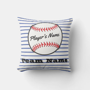 Baseball on Blue stripe Name Sports Boys Room Thr Throw Pillow