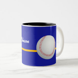 Baseball on colorful blue Background personalize Two-Tone Coffee Mug
