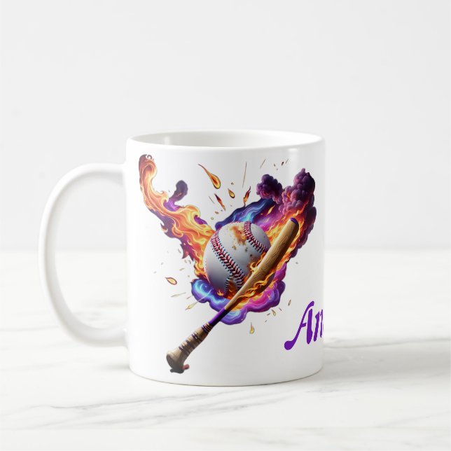 Baseball on Fire.  Coffee Mug (Left)