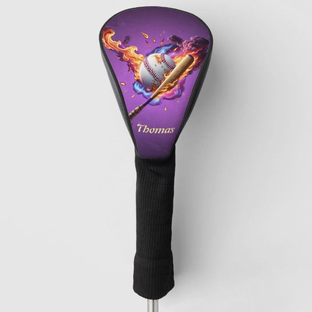 Baseball on Fire.  Golf Head Cover (Front)