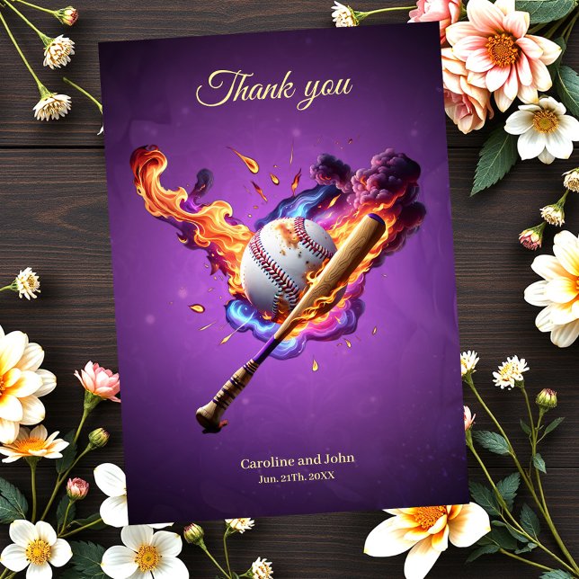 Baseball on Fire.  Thank You Card (Creator Uploaded)
