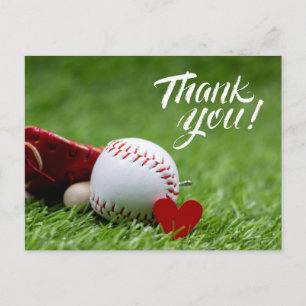 Baseball on Green grass for Thank you  Postcard
