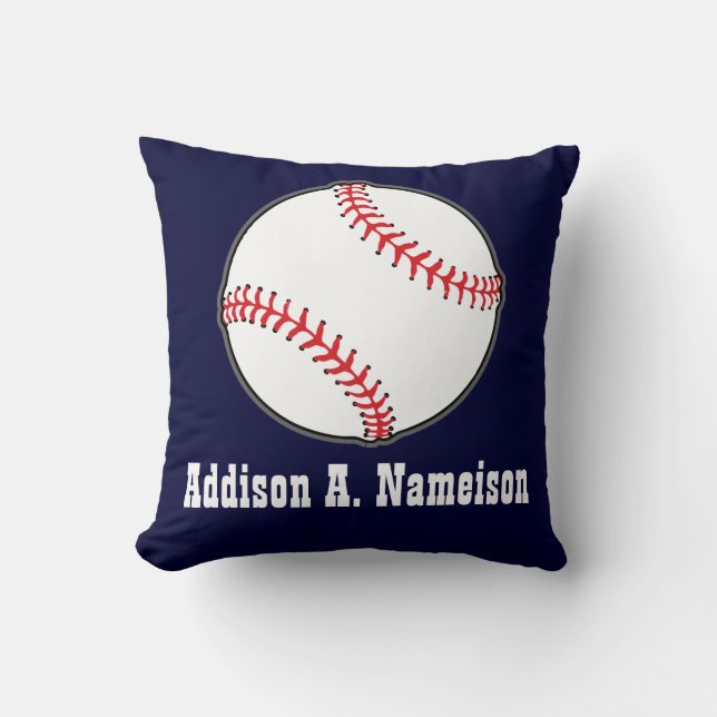 Baseball on Navy Blue  Name Sports Room Boys  Throw Pillow (Front)