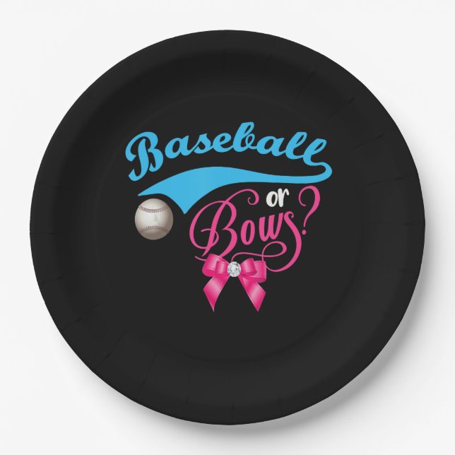 Baseball Or Bow Gender Reveal Party Paper Plate (Front)