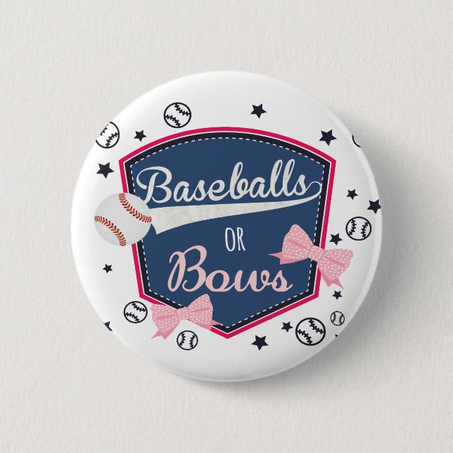 Baseball or bows Gender Reveal 2 Inch Round Button (Front)