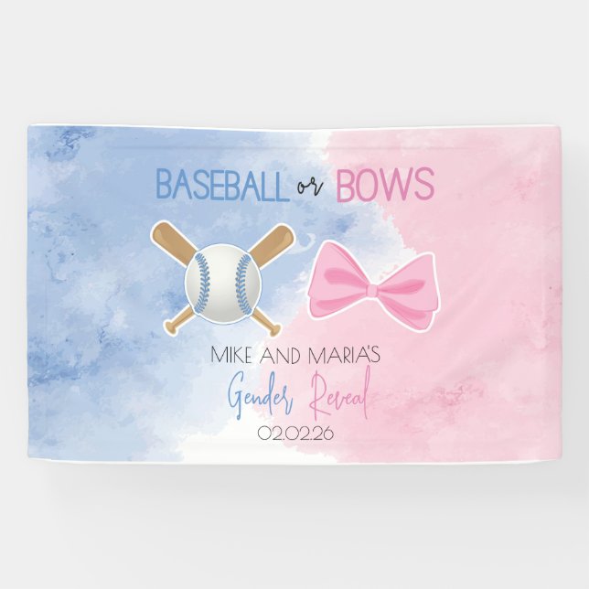 Baseball or bows gender reveal banner (Horizontal)