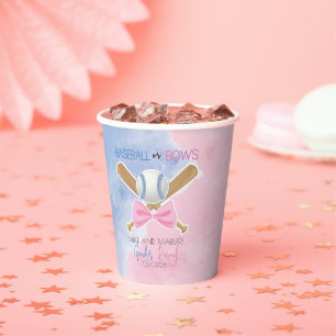 Baseball or bows gender reveal  paper cups