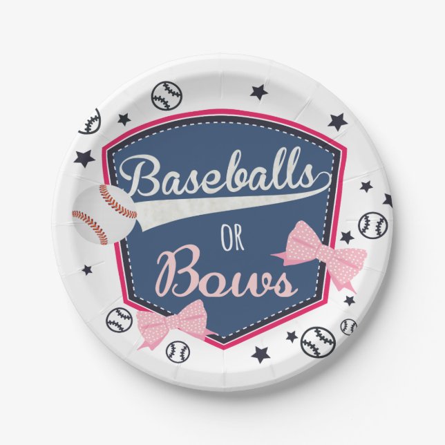 Baseball or bows Gender Reveal Paper Plate (Front)