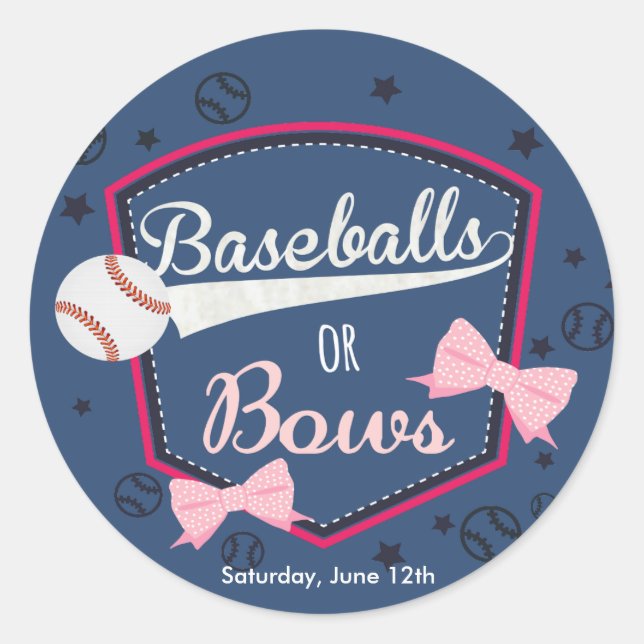 Baseball or bows, Gender Reveal Stickers (Front)