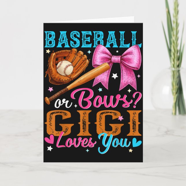 Baseball Or Bows Gigi Loves You Gender Reveal Baby Card (Front)