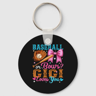 Baseball Or Bows Gigi Loves You Gender Reveal Baby Keychain