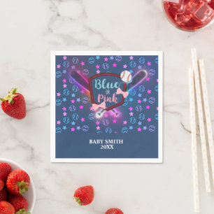 Baseball or Bows Pink or Blue Gender Reveal Napkin