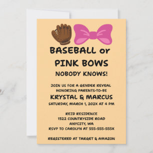 Baseball or Pink Bows Gender Reveal Party Invitation