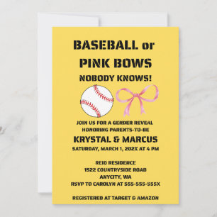 Baseball or Pink Bows Gender Reveal Party Invitation