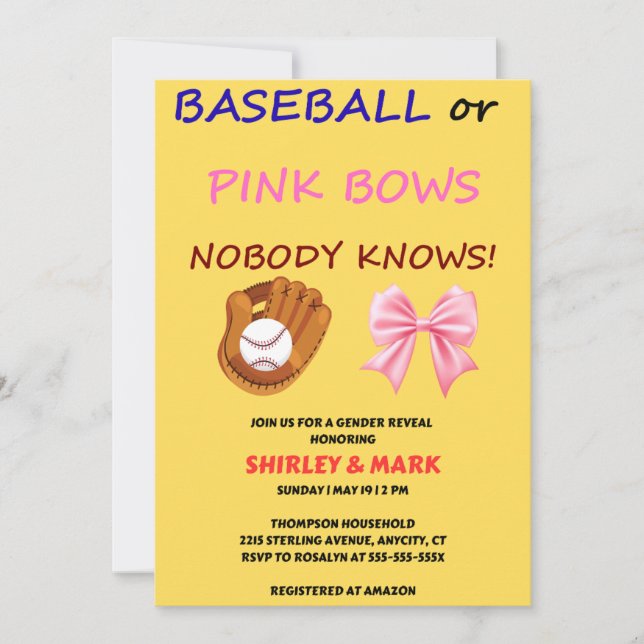 Baseball or Pink Bows gender reveal party  Invitation (Front)