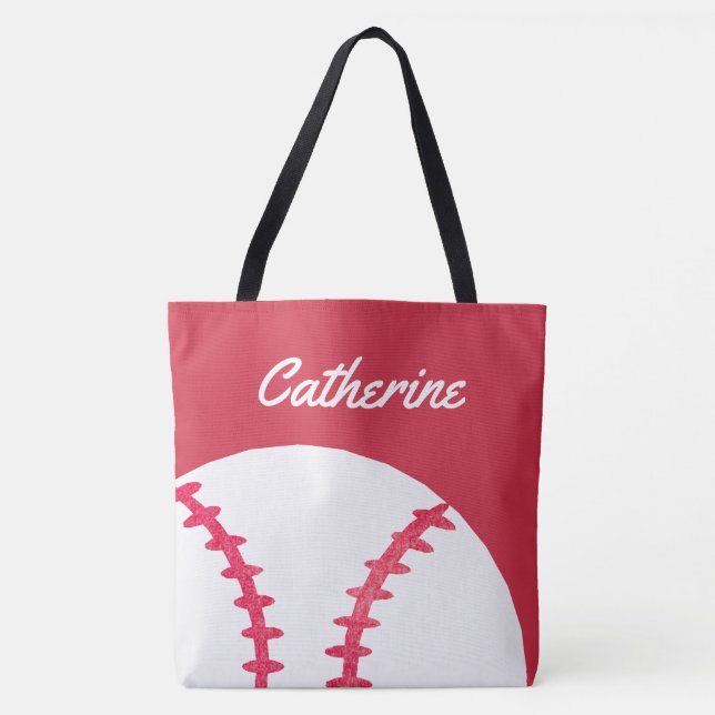 Baseball or Softball Red Personalized Kids Tote Bag (Front)
