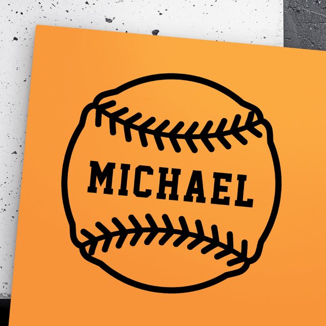 Baseball or softball with custom name rubber stamp (Baseball or softball with custom name rubber stamp)
