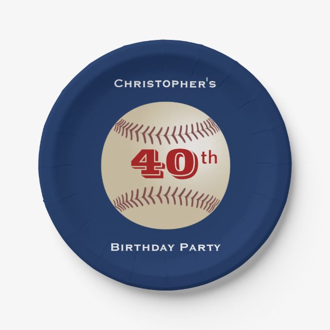 Baseball Paper Plates, 40th Birthday Party Plate (Front)