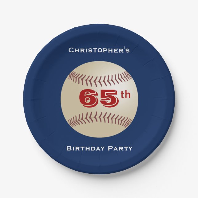 Baseball Paper Plates, 65th Birthday Party Paper Plate (Front)