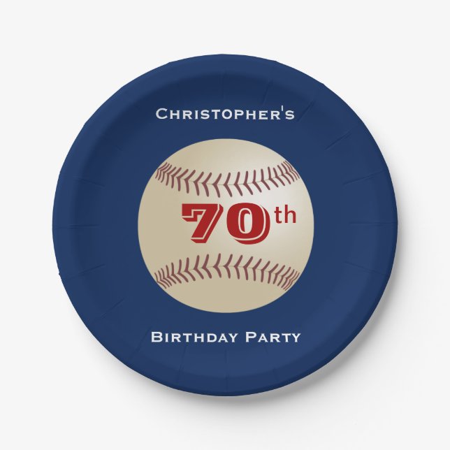 Baseball Paper Plates, 70th Birthday Party Paper Plate (Front)