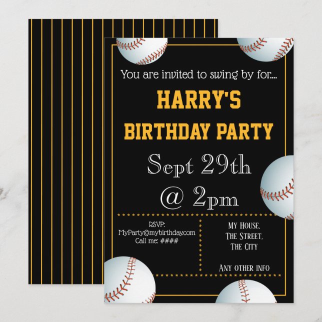 Baseball Party Invitation Editable (Front/Back)
