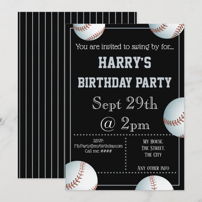 Baseball Party Invitation Editable (Front/Back)