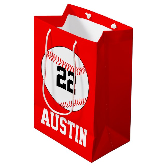 Baseball Party Player Name, Number, Colour Gift Ba Medium Gift Bag (Front Angled)