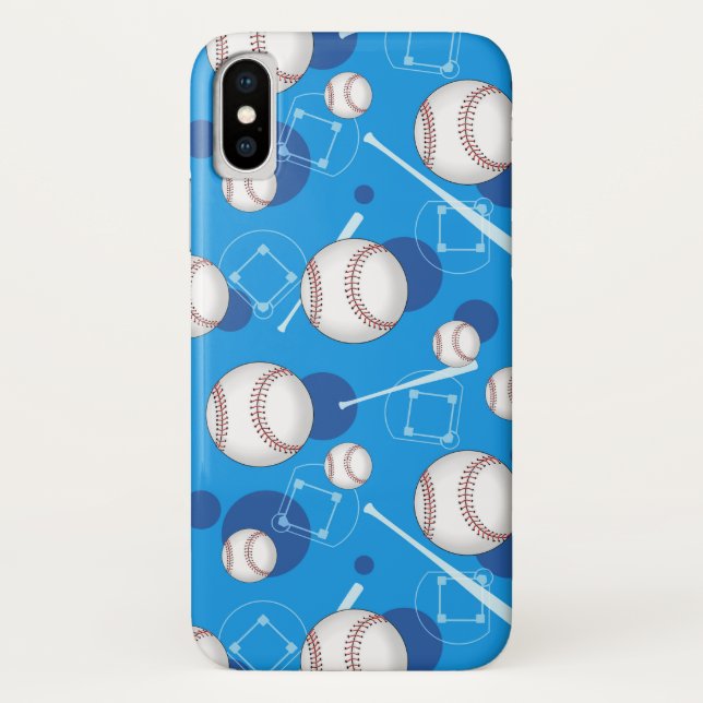 Baseball Pattern Blue iPhone X Case (Back)