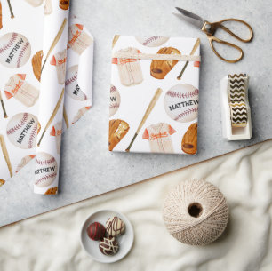 Baseball Pattern Kids Name Wrapping Paper