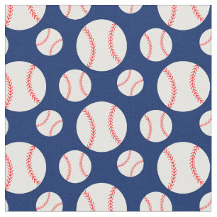 Baseball Pattern Navy Blue Background Fabric