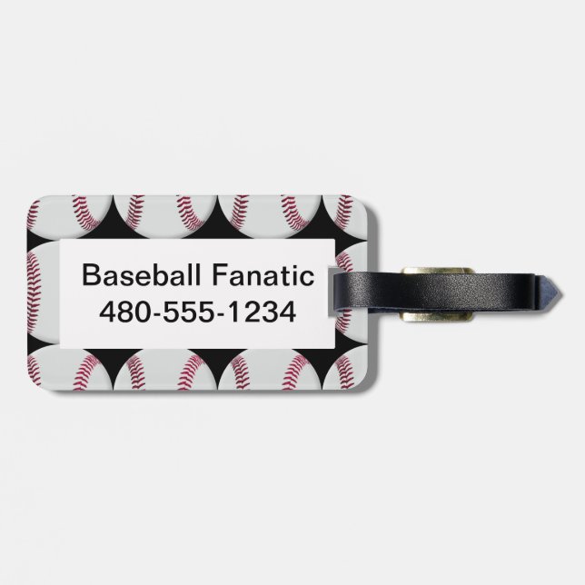 Baseball Pattern on Black Luggage Tag (Back Horizontal)