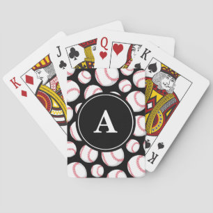 Baseball Pattern on Black Monogram Playing Cards