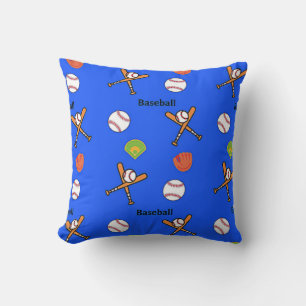Baseball pattern on blue throw pillow