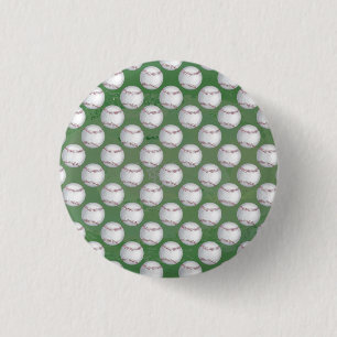 Baseball Pattern on Green 1 Inch Round Button