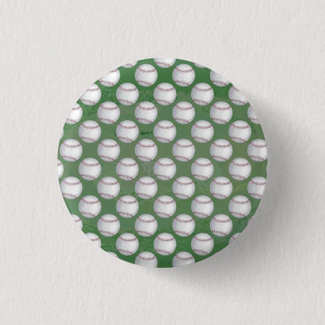 Baseball Pattern on Green 1 Inch Round Button (Front)