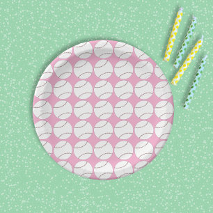 Baseball Pattern Pink Paper Plate