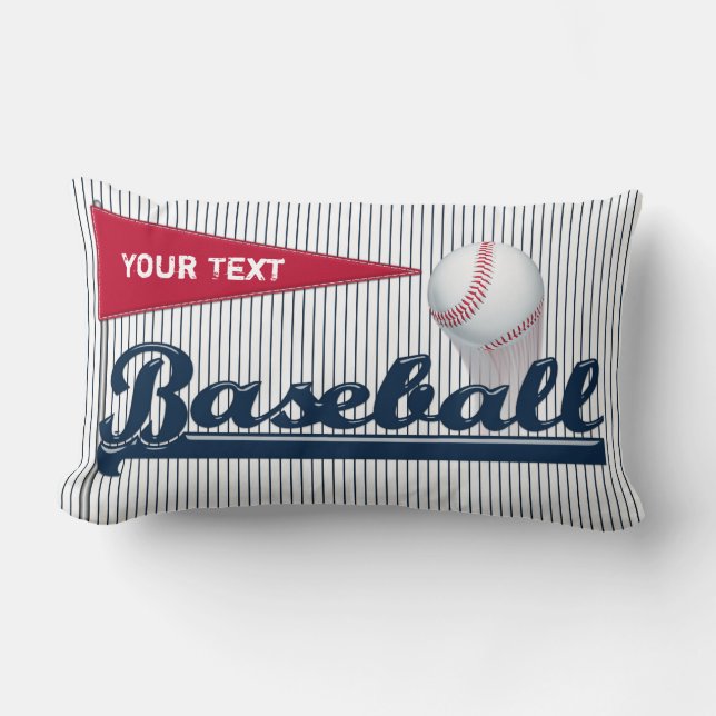 Baseball Pennant Blue Stripes-Lumbar Throw Pillow (Front)