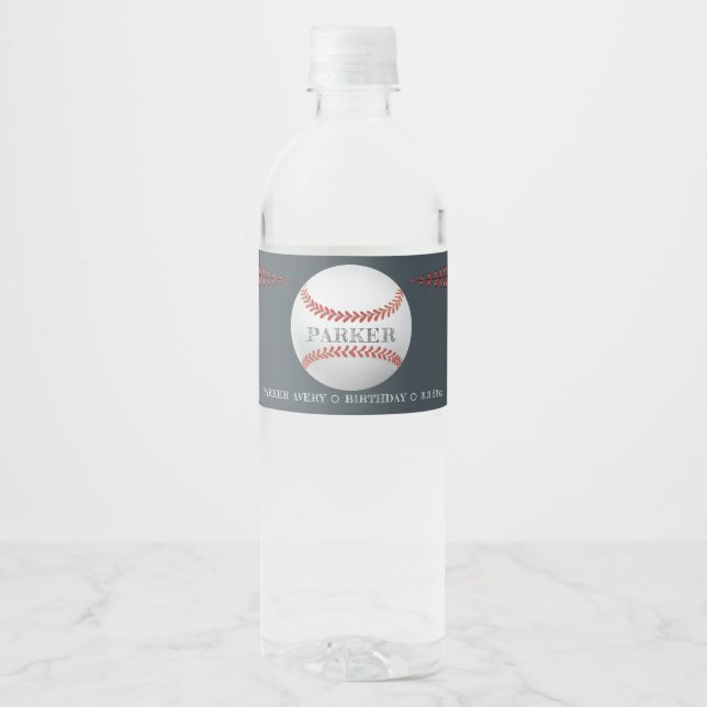 Baseball Personalized Birthday Water Bottle Label (Front)