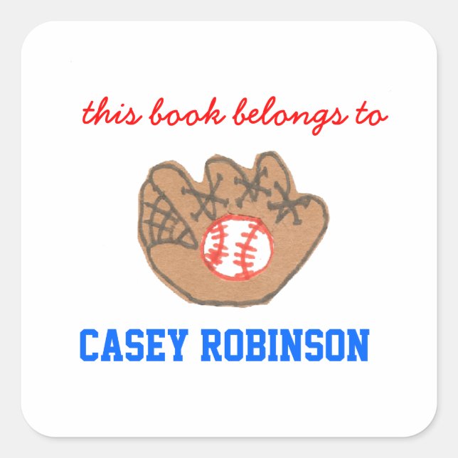 Baseball personalized bookplates for kids square sticker (Front)