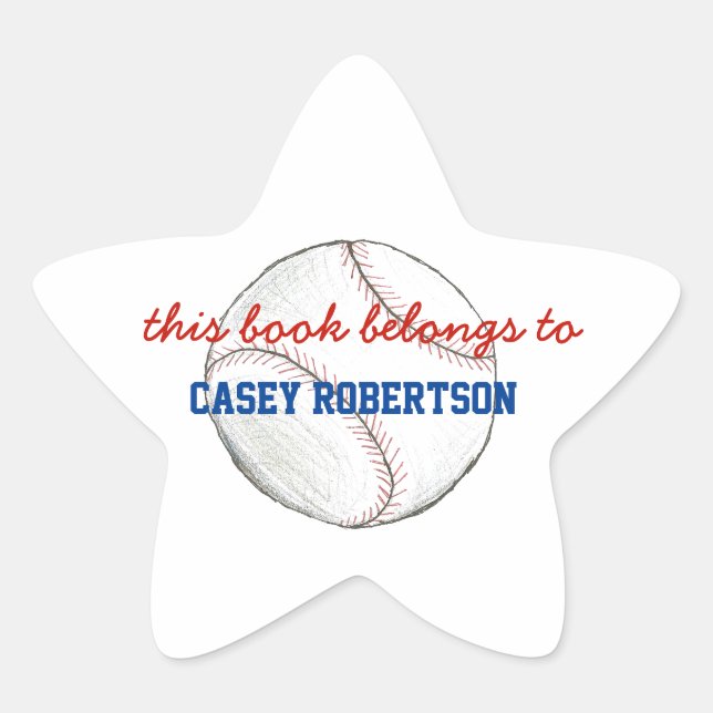 Baseball personalized bookplates for kids - star sticker (Front)