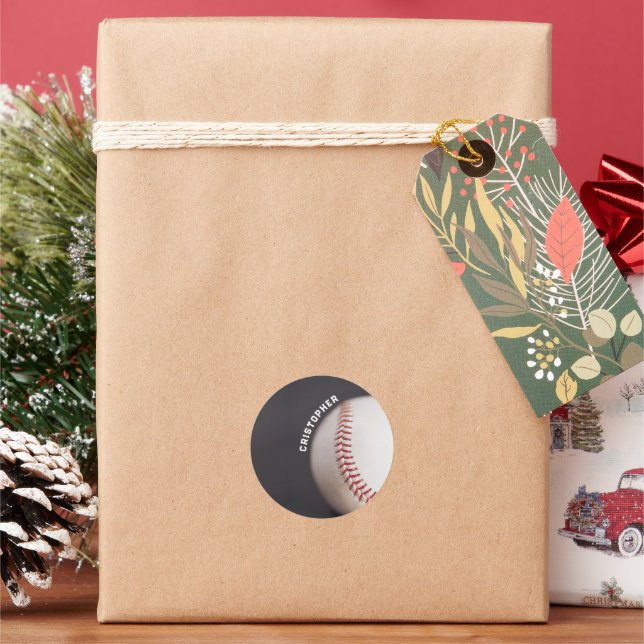 Baseball Personalized Classic Round Sticker (Holiday)