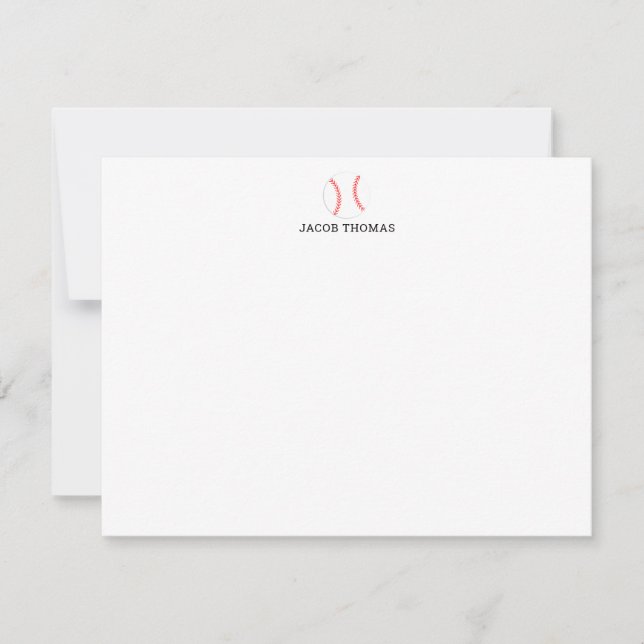Baseball Personalized Kids Stationery Flat Card (Front)